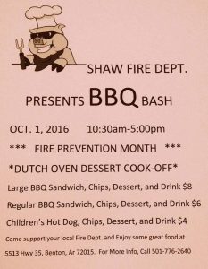 Shaw Fire Dept to Host BBQ Bash on Saturday