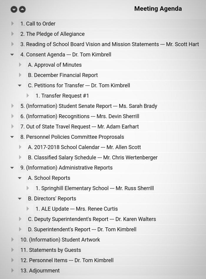 Bryant Schools board meeting agenda