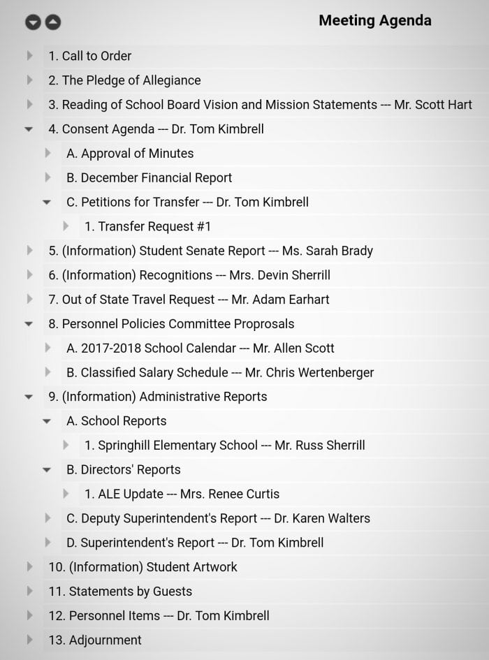 Bryant Schools board meeting agenda