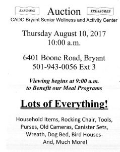 Bryant Senior Center to Hold Auction Thursday Morning to Fund Meal Programs