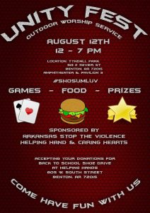 Games Food and Prizes, August 12th at Unity Fest Outdoor Worship Service in Benton