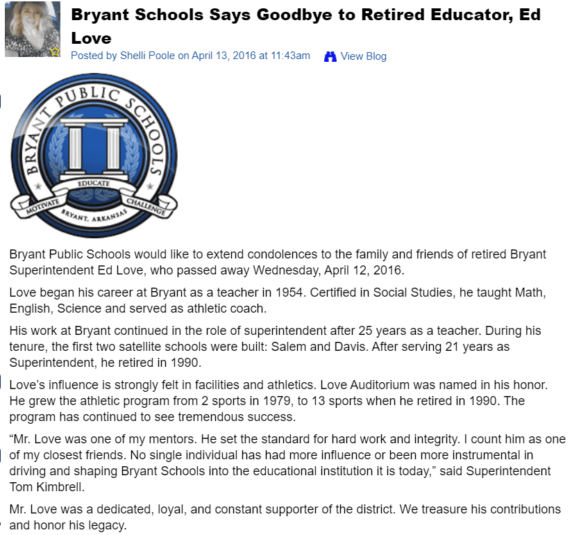 Bryant Schools Says Goodbye to Retired Educator, Ed Love