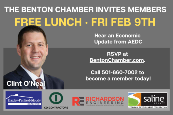 Benton Chamber Free Lunch Clint O'Neal of AEDC gives Economic Development Update Friday February 9, 2024
