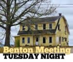 Benton Committee documents include Gayla's Costume, vacation rentals, parking in yards; Meeting Tuesday night
