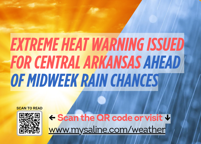 Extreme Heat Warning Tuesday for central Arkansas; Midweek rain chances