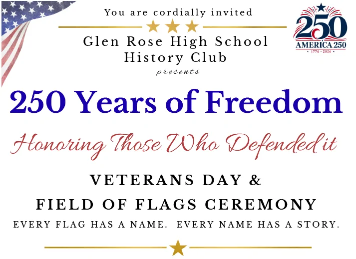 Glen Rose History Club hosting 3rd annual 'Field of Flags' and Veterans Day ceremony Nov. 11